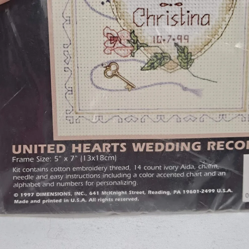 Dimensions United Hearts Wedding Record Counted Cross Stitch Kit NWT